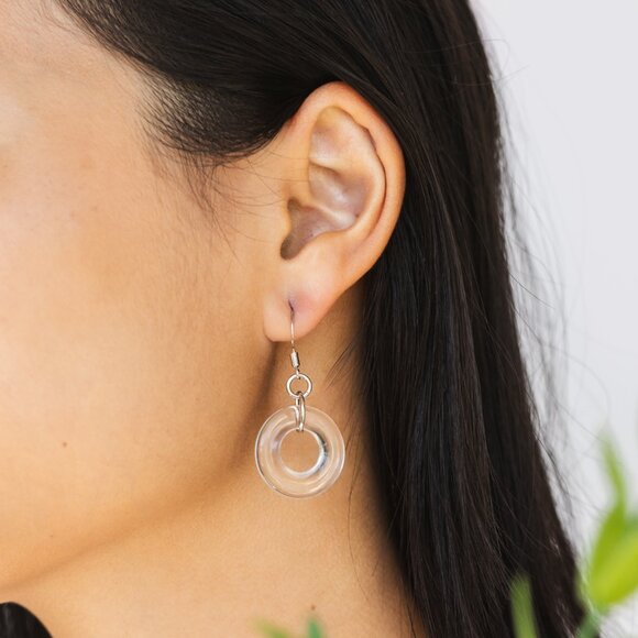 Recycled Vintage Dairy Bottle Glass Hoop Earrings - Picture 3 of 6